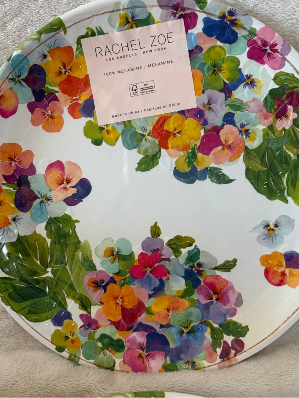 NWT Rachel Zoe Pansy Floral Melamine Salad Plates Set of 4